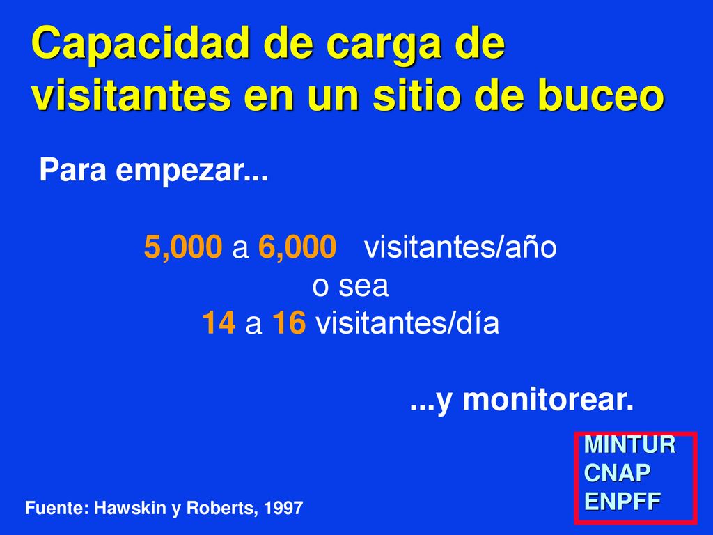 Capacidad de carga de visitantes en un sitio de buceo