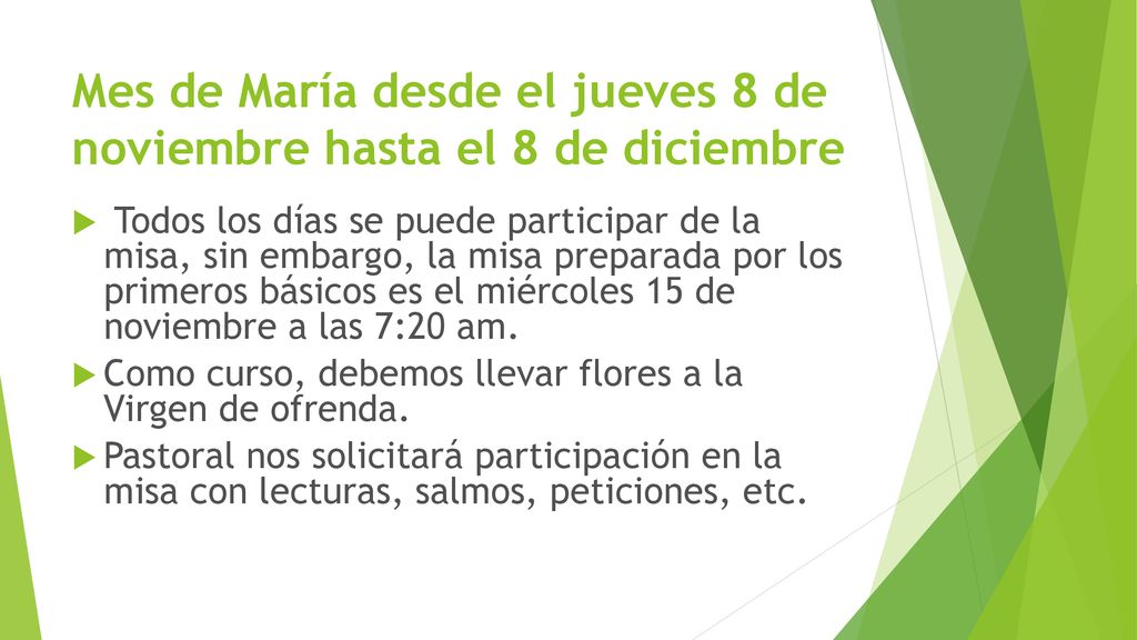 Mes de María desde el jueves 8 de noviembre hasta el 8 de diciembre
