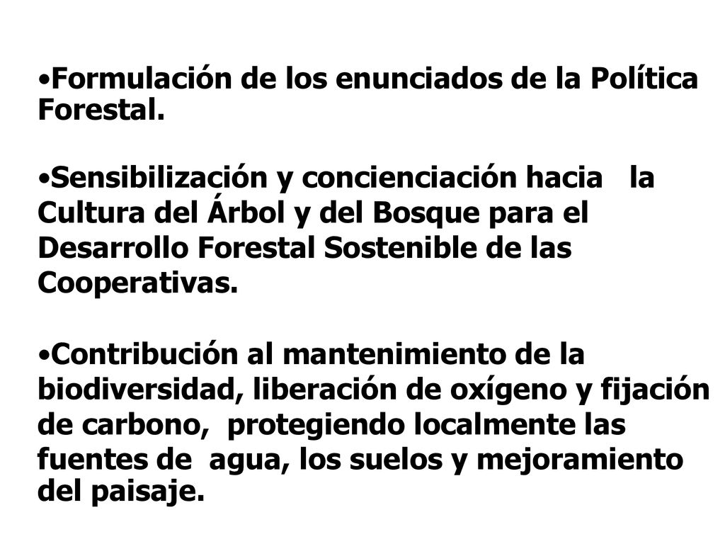 Formulación de los enunciados de la Política Forestal.