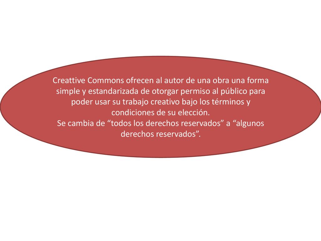 Creattive Commons ofrecen al autor de una obra una forma simple y estandarizada de otorgar permiso al público para poder usar su trabajo creativo bajo los términos y condiciones de su elección.