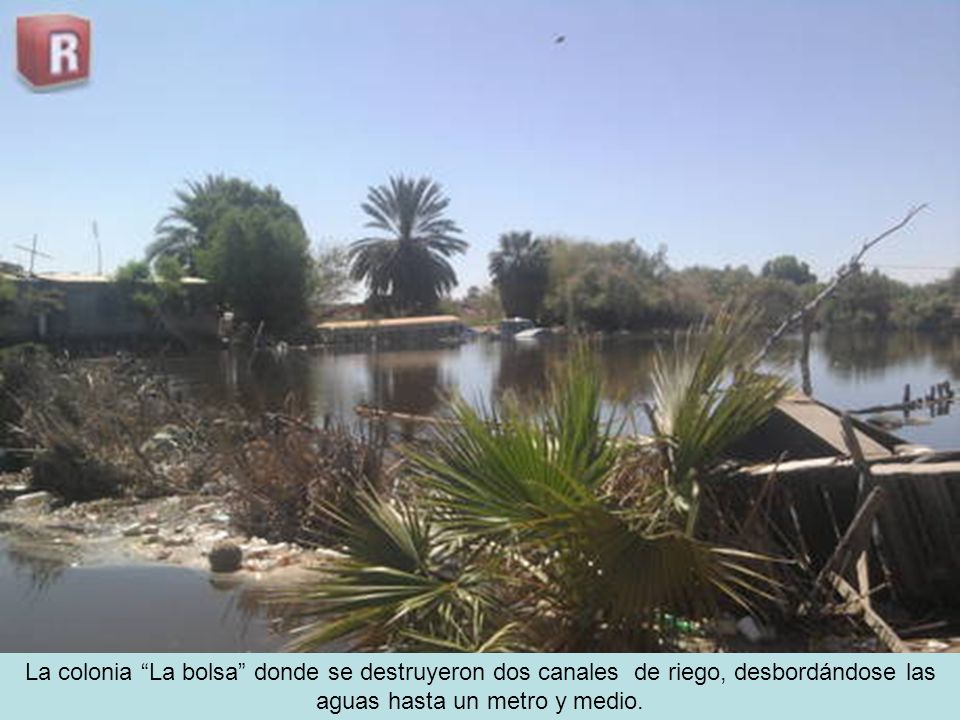 La colonia La bolsa donde se destruyeron dos canales de riego, desbordándose las aguas hasta un metro y medio.
