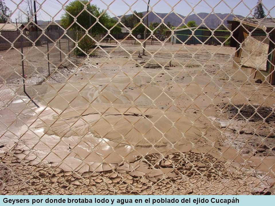 Geysers por donde brotaba lodo y agua en el poblado del ejido Cucapáh