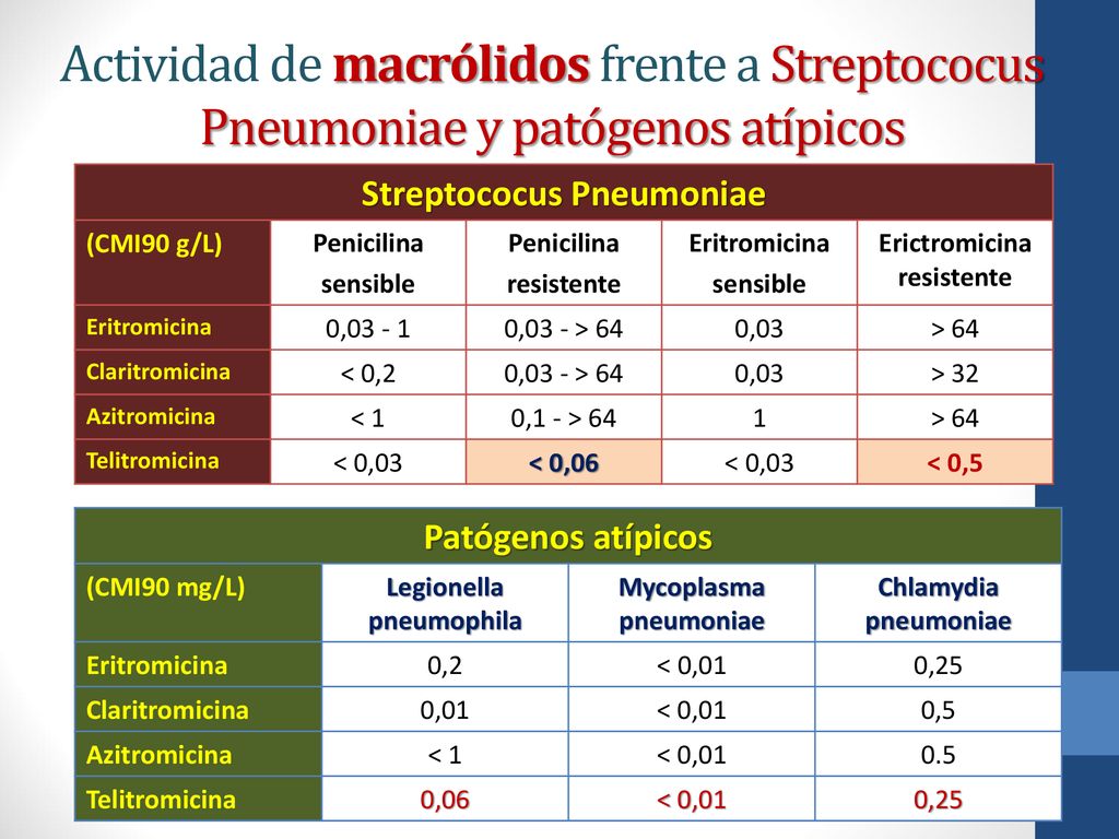 Actividad de macrólidos frente a Streptococus Pneumoniae y patógenos atípicos