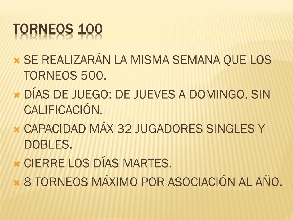 TORNEOS 100 SE REALIZARÁN LA MISMA SEMANA QUE LOS TORNEOS 500.
