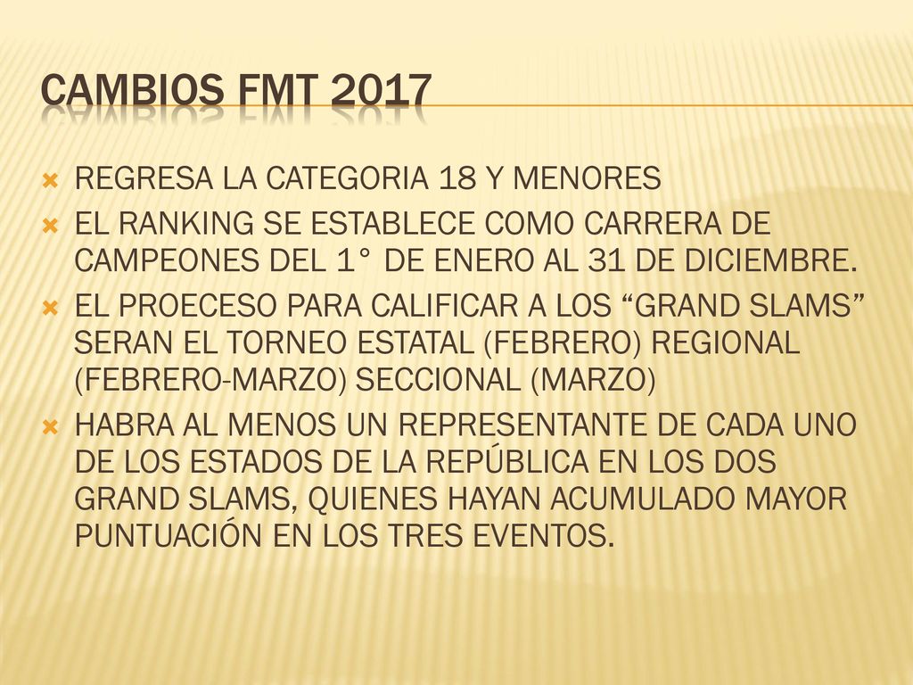 CAMBIOS FMT 2017 REGRESA LA CATEGORIA 18 Y MENORES