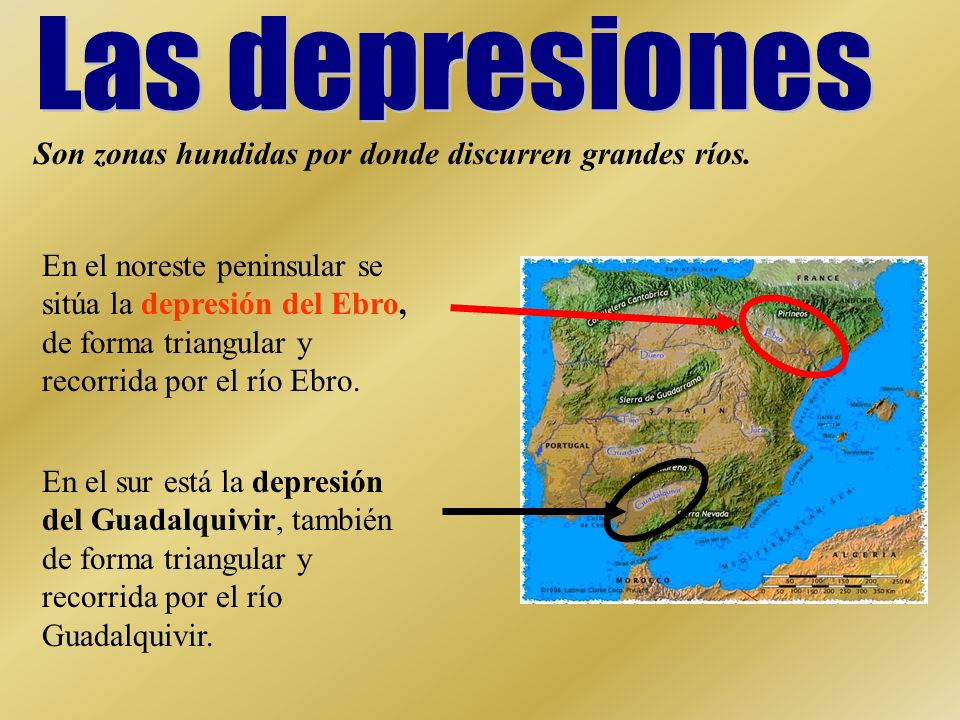 Las depresiones Son zonas hundidas por donde discurren grandes ríos.