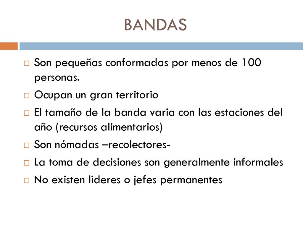 BANDAS Son pequeñas conformadas por menos de 100 personas.