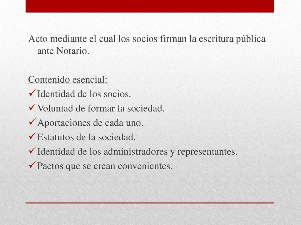 Acto mediante el cual los socios firman la escritura pública ante Notario.