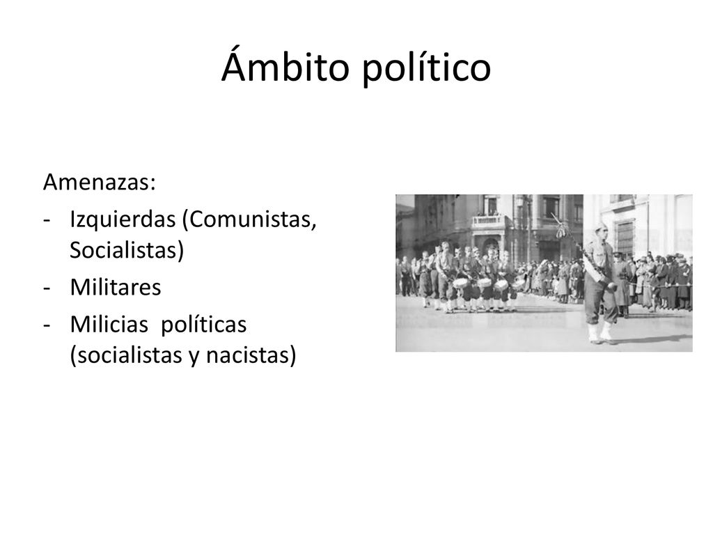 Ámbito político Amenazas: Izquierdas (Comunistas, Socialistas)