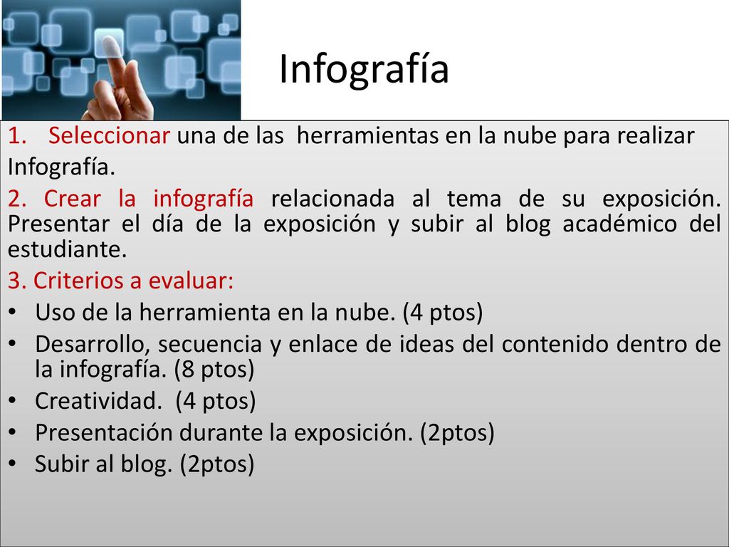 Infografía Seleccionar una de las herramientas en la nube para realizar. Infografía.