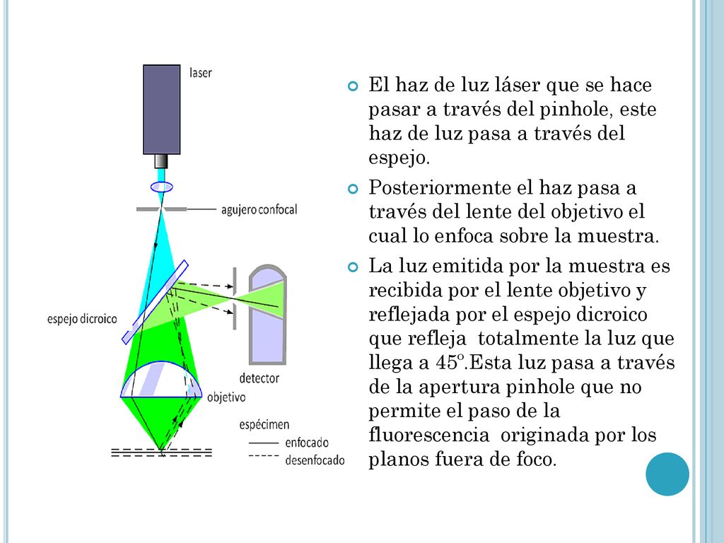 El haz de luz láser que se hace pasar a través del pinhole, este haz de luz pasa a través del espejo.