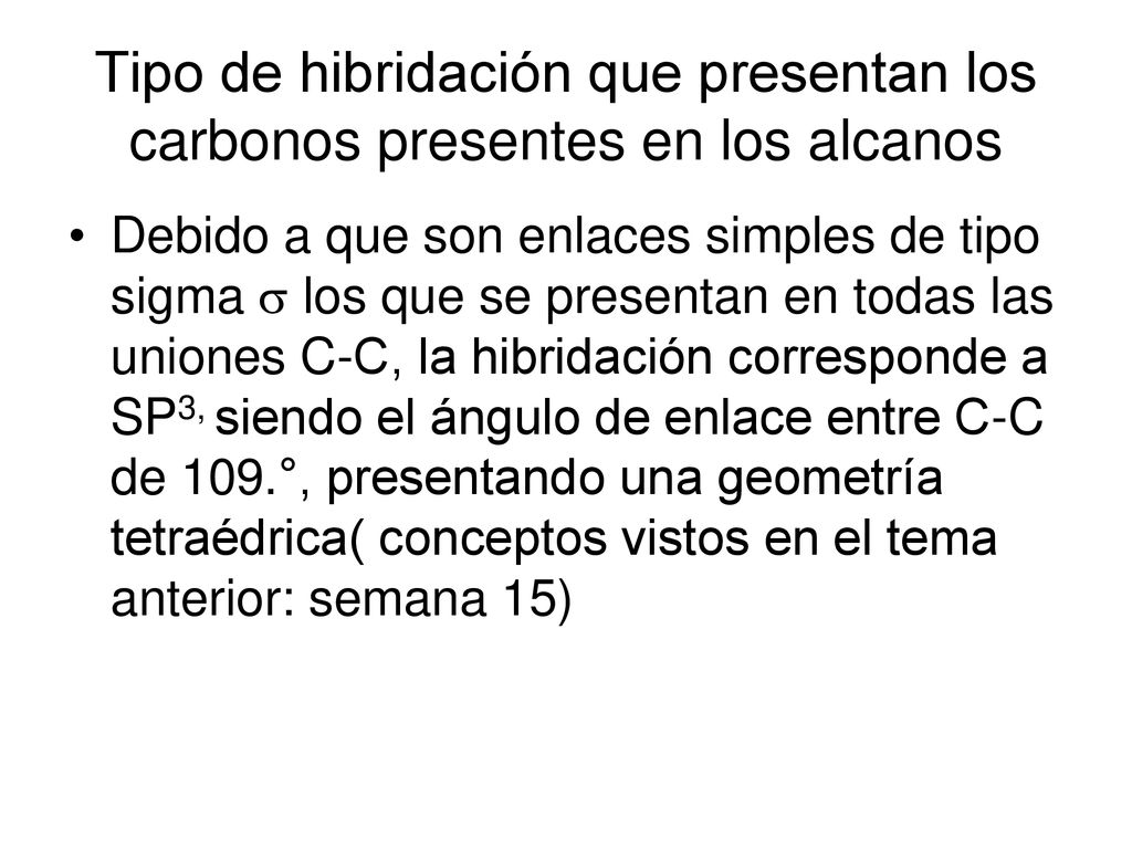 Tipo de hibridación que presentan los carbonos presentes en los alcanos