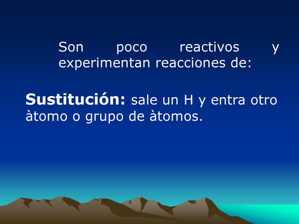 Sustitución: sale un H y entra otro àtomo o grupo de àtomos.