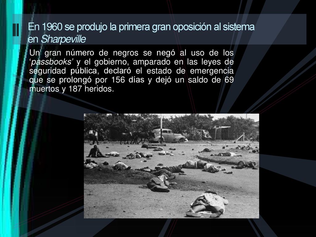 En 1960 se produjo la primera gran oposición al sistema en Sharpeville