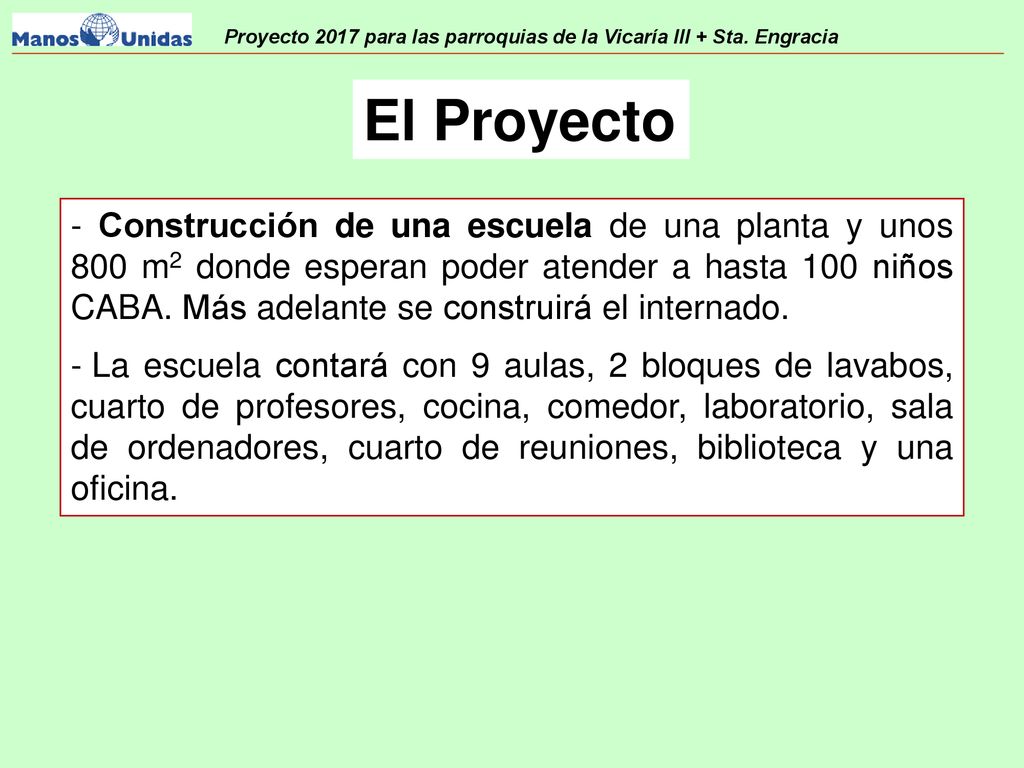 Proyecto 2017 para las parroquias de la Vicaría III + Sta. Engracia