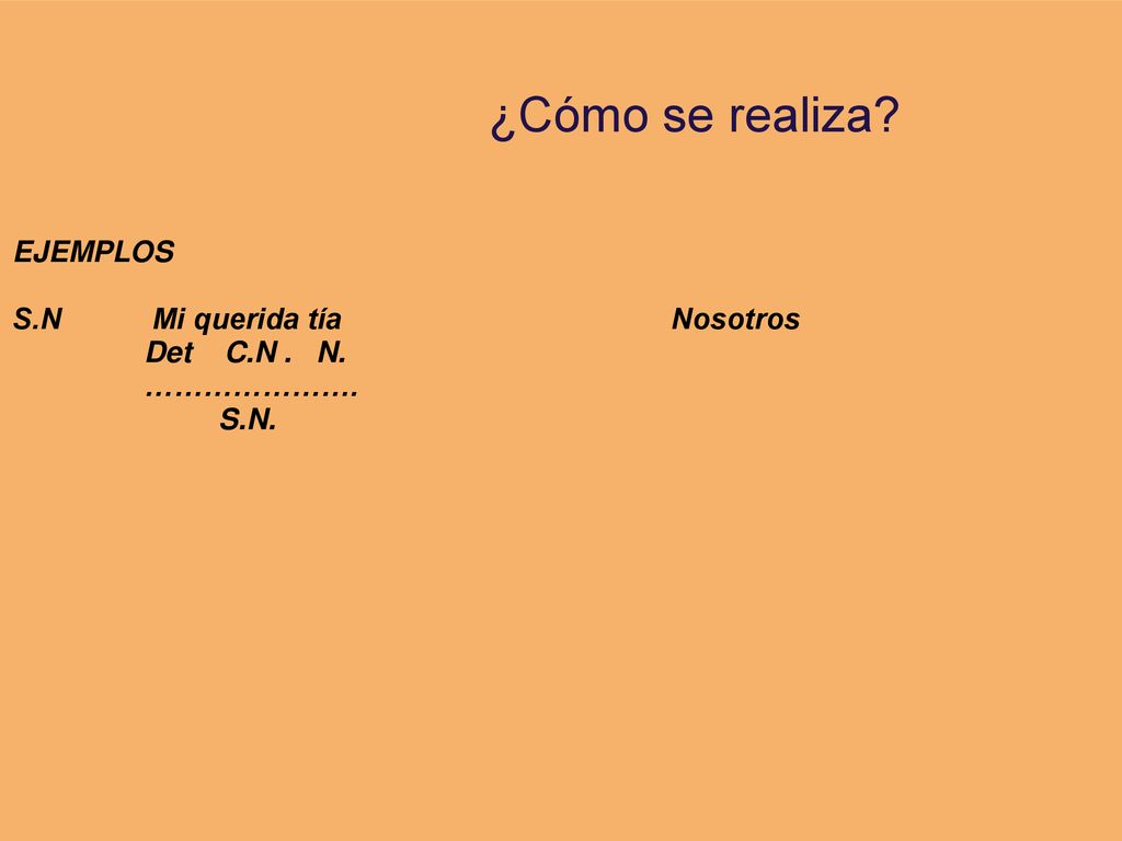 ¿Cómo se realiza EJEMPLOS S.N Mi querida tía Nosotros Det C.N . N.