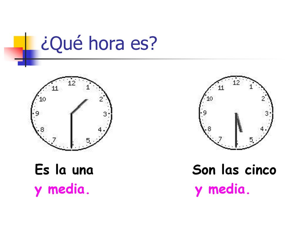 ¿Qué hora es Es la una Son las cinco y media. y media.