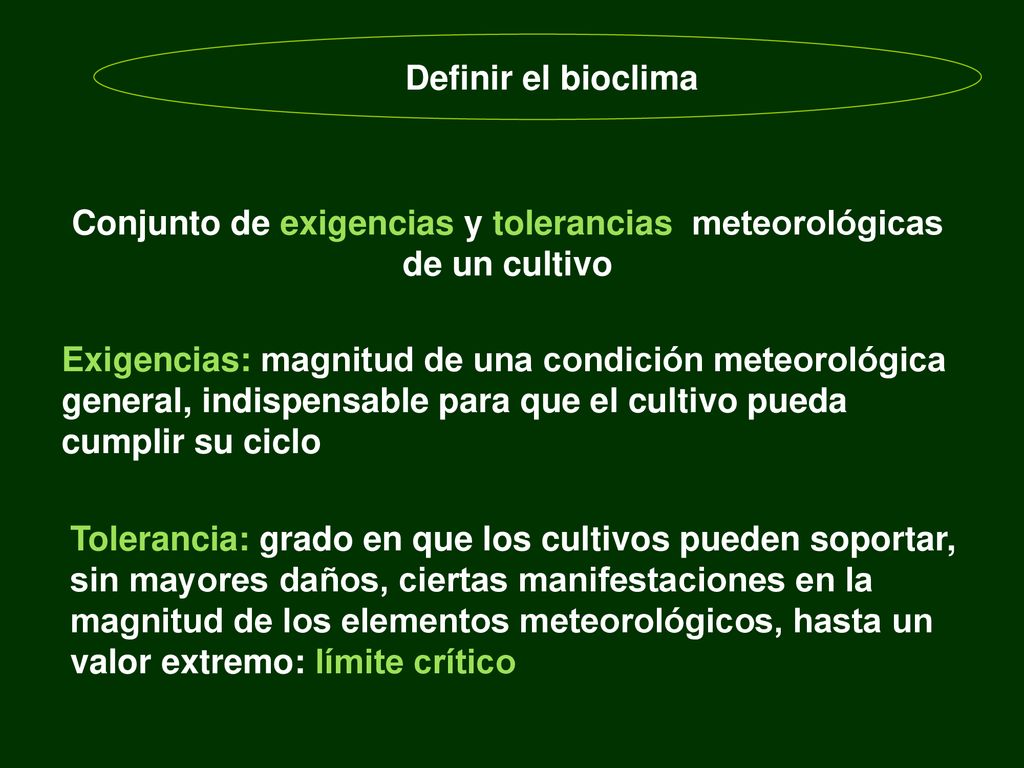 Conjunto de exigencias y tolerancias meteorológicas de un cultivo