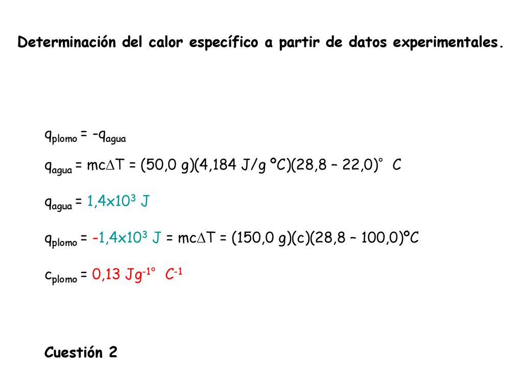 Determinación del calor específico a partir de datos experimentales.
