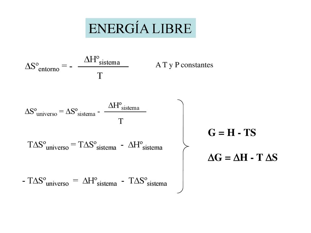 ENERGÍA LIBRE A T y P constantes G = H - TS G = H - T S