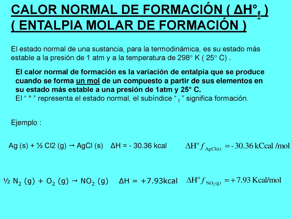 CALOR NORMAL DE FORMACIÓN ( ΔH°f ) ( ENTALPIA MOLAR DE FORMACIÓN )