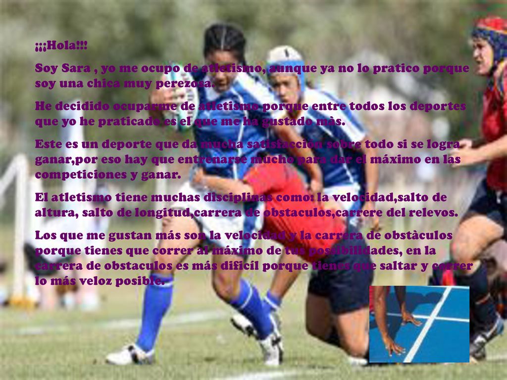 ¡¡¡Hola!!! Soy Sara , yo me ocupo de atletismo, aunque ya no lo pratico porque soy una chica muy perezosa.