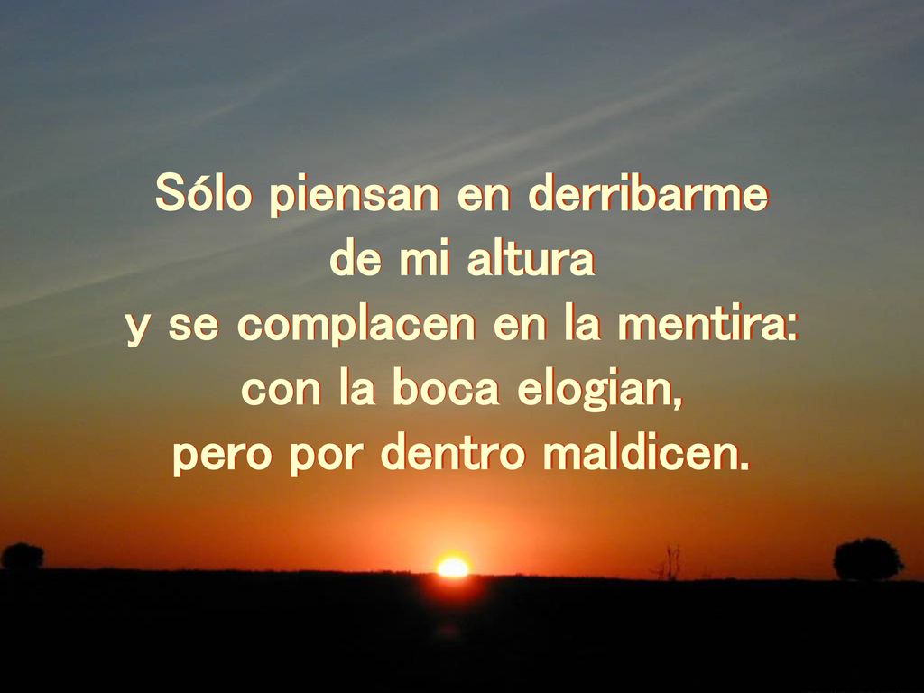 Sólo piensan en derribarme de mi altura y se complacen en la mentira: