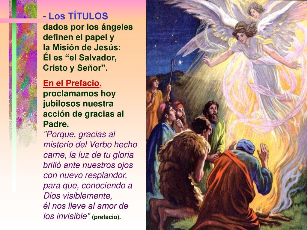 - Los TÍTULOS dados por los ángeles definen el papel y la Misión de Jesús: