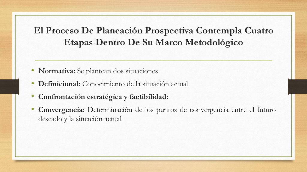 El Proceso De Planeación Prospectiva Contempla Cuatro Etapas Dentro De Su Marco Metodológico