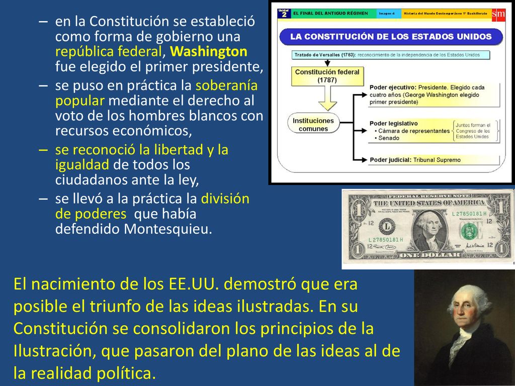 en la Constitución se estableció como forma de gobierno una república federal, Washington fue elegido el primer presidente,
