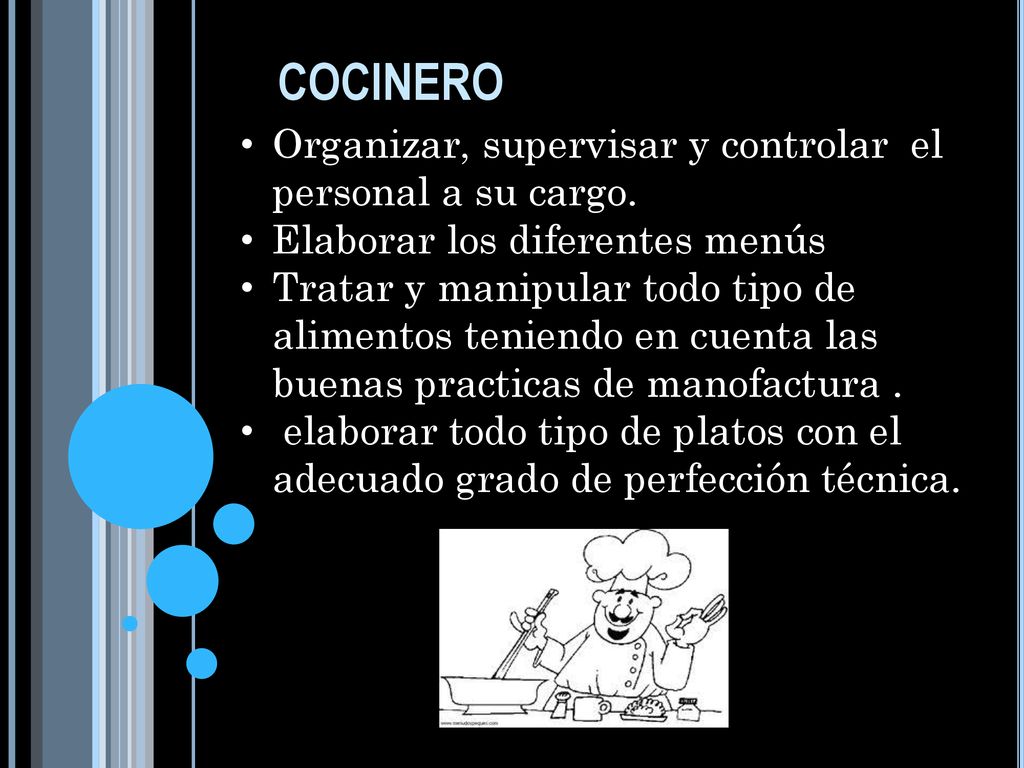 COCINERO Organizar, supervisar y controlar el personal a su cargo.