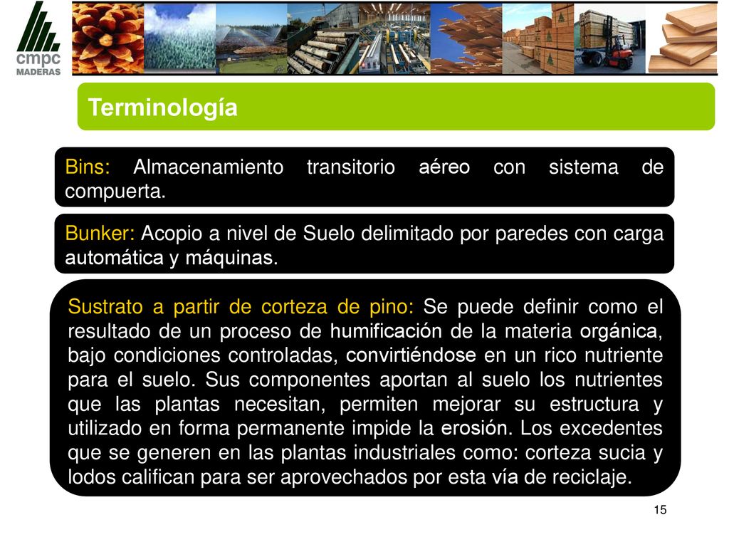 Terminología Bins: Almacenamiento transitorio aéreo con sistema de compuerta.