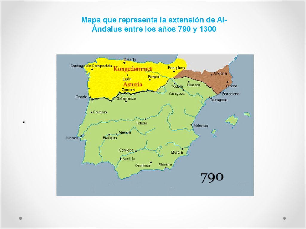 Mapa que representa la extensión de Al-Ándalus entre los años 790 y 1300