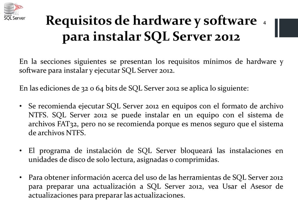 Requisitos de hardware y software para instalar SQL Server 2012