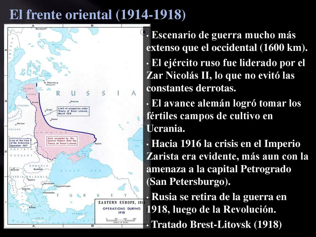 El frente oriental ( ) Escenario de guerra mucho más extenso que el occidental (1600 km).