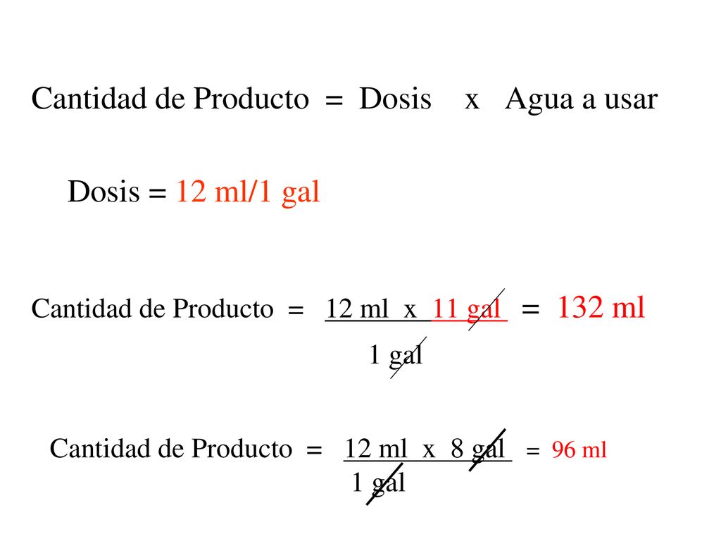 Cantidad de Producto = Dosis x Agua a usar