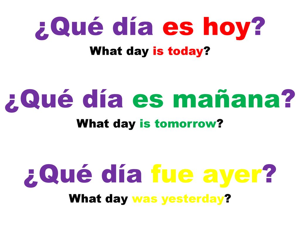 ¿Qué día es hoy ¿Qué día es mañana ¿Qué día fue ayer