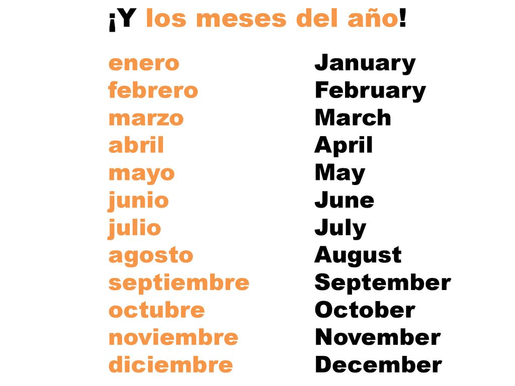 ¡Y los meses del año! enero January febrero February marzo March