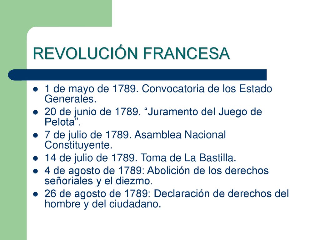 REVOLUCIÓN FRANCESA 1 de mayo de Convocatoria de los Estado Generales. 20 de junio de Juramento del Juego de Pelota .