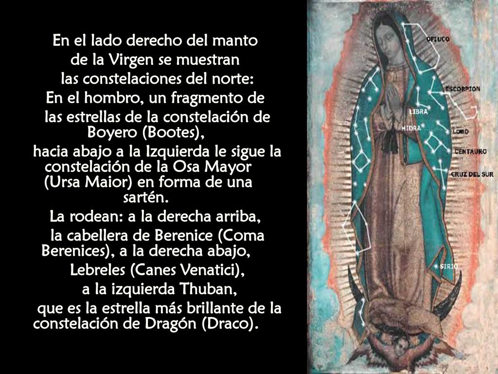 En el lado derecho del manto de la Virgen se muestran