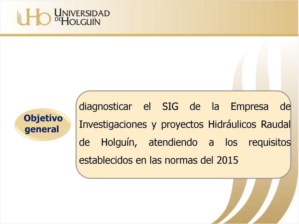 diagnosticar el SIG de la Empresa de Investigaciones y proyectos Hidráulicos Raudal de Holguín, atendiendo a los requisitos establecidos en las normas del 2015