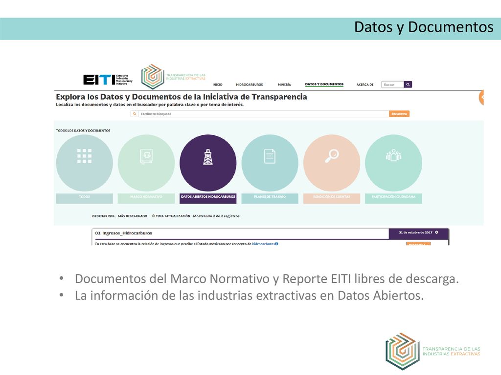 Datos y Documentos Documentos del Marco Normativo y Reporte EITI libres de descarga.