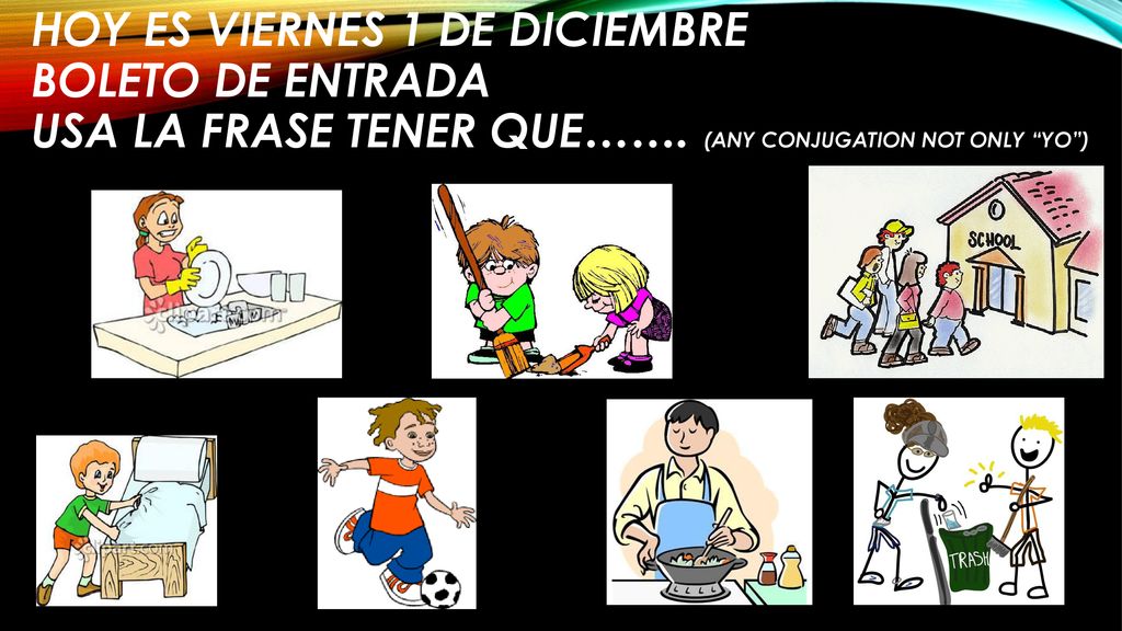 Hoy es Viernes 1 de diciembre Boleto de entrada Usa la frase tener que…….