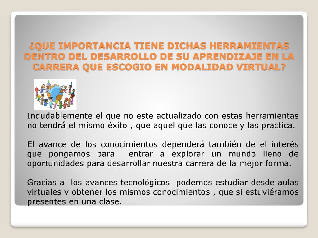 ¿QUE IMPORTANCIA TIENE DICHAS HERRAMIENTAS DENTRO DEL DESARROLLO DE SU APRENDIZAJE EN LA CARRERA QUE ESCOGIO EN MODALIDAD VIRTUAL