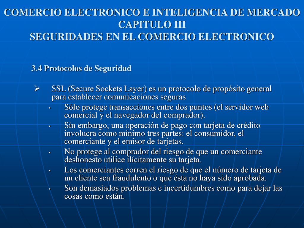 COMERCIO ELECTRONICO E INTELIGENCIA DE MERCADO CAPITULO III SEGURIDADES EN EL COMERCIO ELECTRONICO