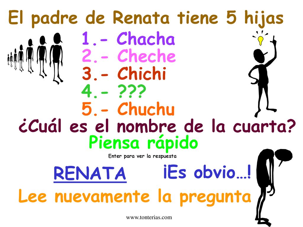El padre de Renata tiene 5 hijas 1.- Chacha 2.- Cheche 3.- Chichi