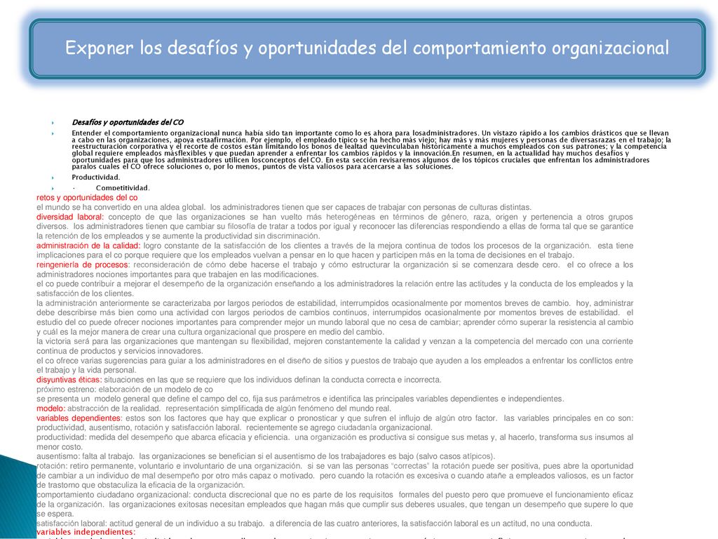 Exponer los desafíos y oportunidades del comportamiento organizacional