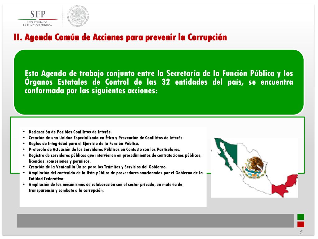 II. Agenda Común de Acciones para prevenir la Corrupción