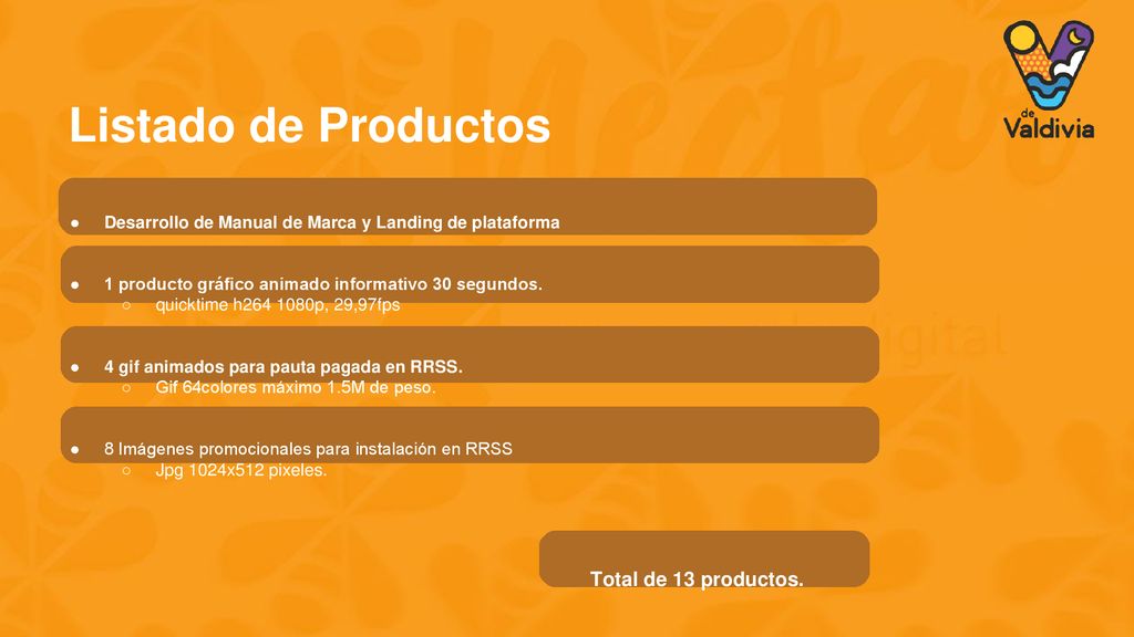 Listado de Productos Total de 13 productos.