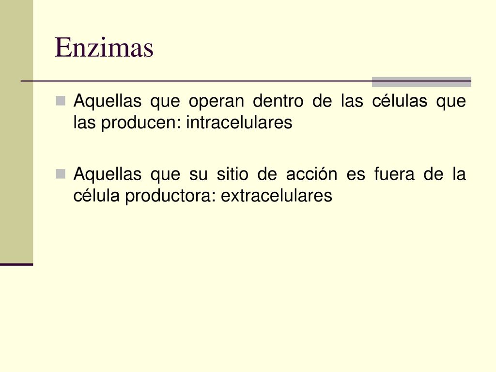 Enzimas Aquellas que operan dentro de las células que las producen: intracelulares.